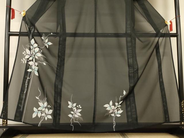 平和屋着物＊夏物　訪問着　絽　枝葉文　黒地　洗える着物　AABM1086jd