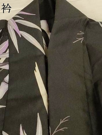 平和屋着物＊夏物　小紋　縦絽　笹竹文　黒地　洗える着物　AABM1087jd