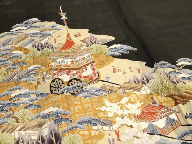平和屋着物＊夏物　黒留袖　絽　駒刺繍　風景文　金彩　正絹　逸品　AABM1088jd