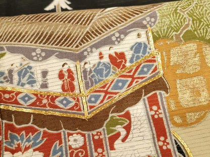 平和屋着物＊夏物　黒留袖　絽　駒刺繍　風景文　金彩　正絹　逸品　AABM1088jd