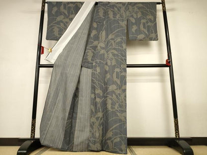 平和屋着物＊夏物　小紋　紗　芝花文　さんび謹製　洗える着物　AABM1089jd
