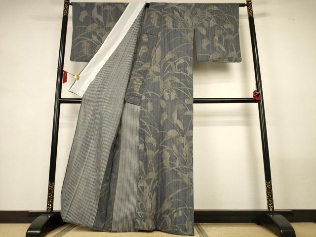 平和屋着物＊夏物　小紋　紗　芝花文　さんび謹製　洗える着物　AABM1089jd