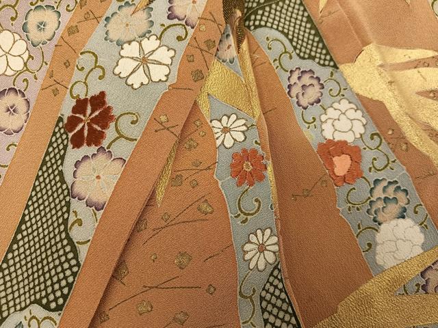 平和屋着物●豪華黒留袖　刺繍　草花文　金彩　正絹　逸品　AABM1124ph