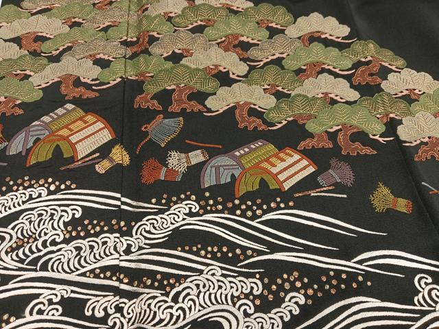平和屋着物●豪華黒留袖　総刺繍　浜松文　金糸　正絹　逸品　AABM1134ph