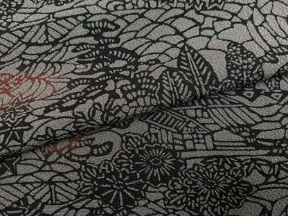 平和屋着物●上質な小紋　型染め　風景草花文　鬼しぼ縮緬　ロング丈　正絹　逸品　未使用　AABM1142ph