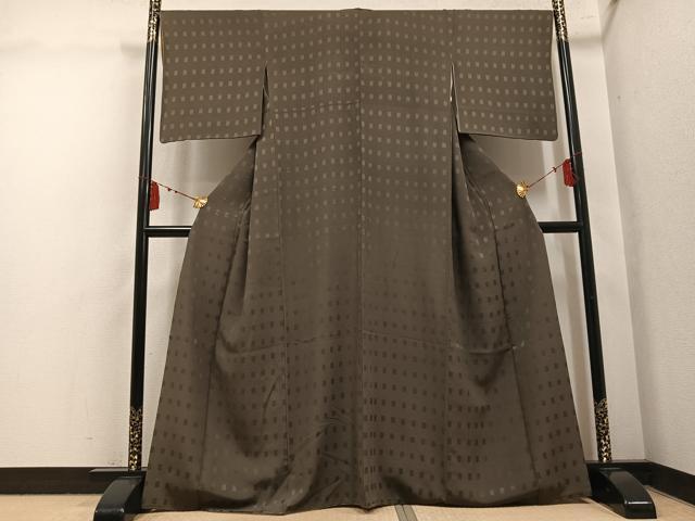 平和屋着物●上質な色無地　色紙地紋　媚茶色　正絹　逸品　AABM1157ph