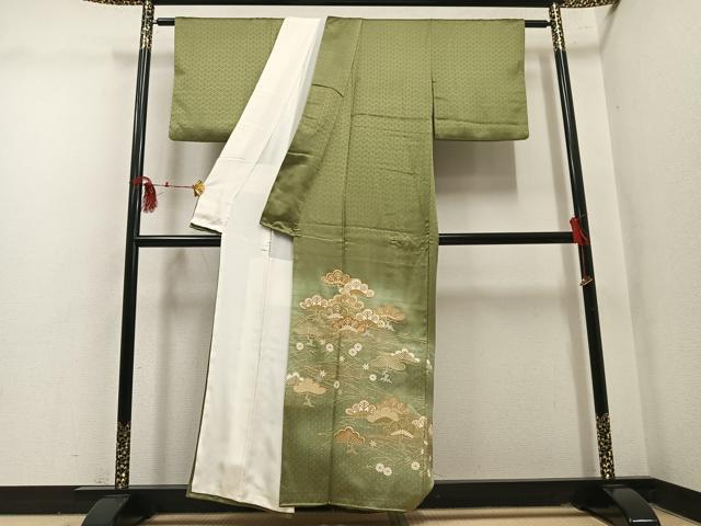 平和屋着物●豪華色留袖　駒刺繍　松　暈し染め　金彩　正絹　逸品　AABM1178ph
