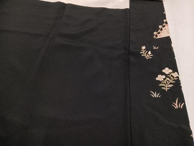 平和屋着物●豪華黒留袖　駒刺繍　花唐草文　金彩　正絹　逸品　AABM1187ph