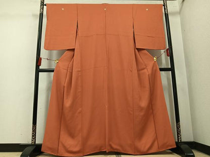 平和屋着物●上質な色無地　柿色　正絹　逸品　AABM1196ph