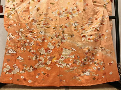 平和屋着物●豪華振袖　駒刺繍　草花文　暈し染め　金彩　正絹　逸品　AABM1200ph