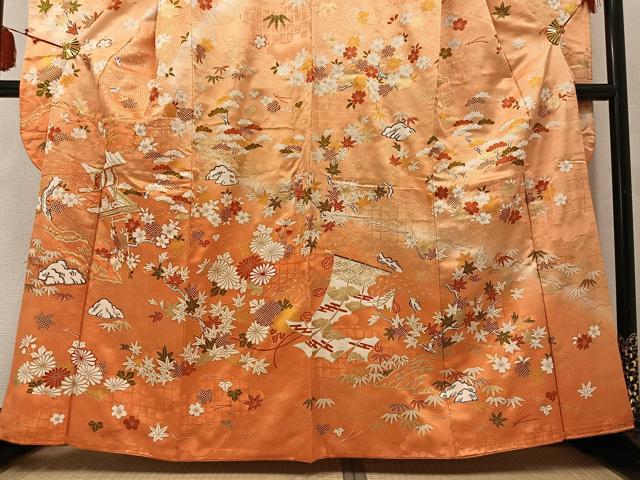 平和屋着物●豪華振袖　駒刺繍　草花文　暈し染め　金彩　正絹　逸品　AABM1200ph