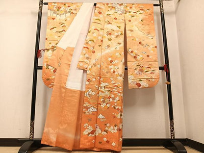 平和屋着物●豪華振袖　駒刺繍　草花文　暈し染め　金彩　正絹　逸品　AABM1200ph