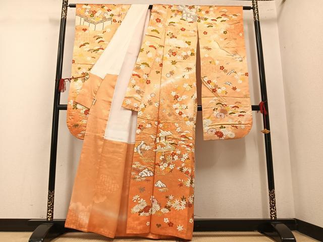 平和屋着物●豪華振袖　駒刺繍　草花文　暈し染め　金彩　正絹　逸品　AABM1200ph