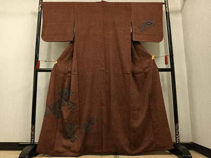 平和屋着物●中国三大刺繍　スワトウ刺繍　汕頭刺繍　総刺繍　訪問着　紬地　松皮菱草花文　正絹　逸品　AABM1203ph