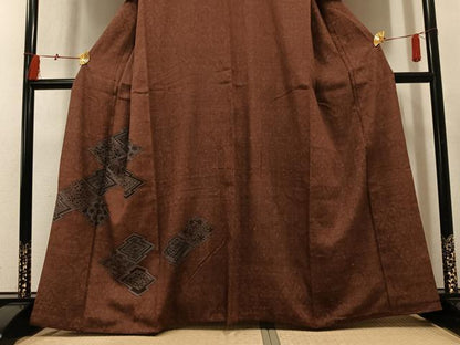 平和屋着物●中国三大刺繍　スワトウ刺繍　汕頭刺繍　総刺繍　訪問着　紬地　松皮菱草花文　正絹　逸品　AABM1203ph