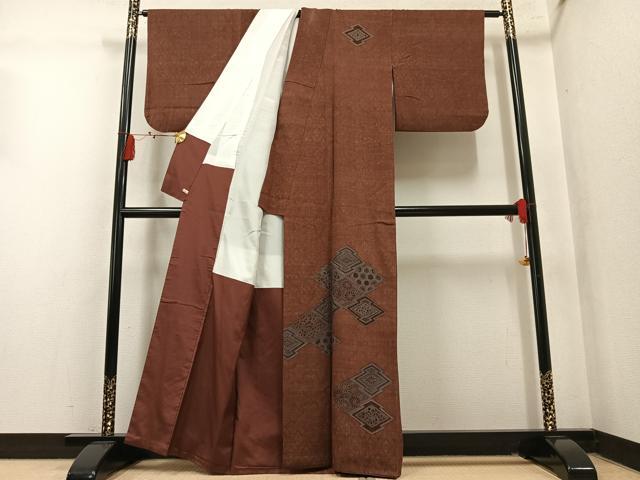 平和屋着物●中国三大刺繍　スワトウ刺繍　汕頭刺繍　総刺繍　訪問着　紬地　松皮菱草花文　正絹　逸品　AABM1203ph