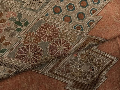 平和屋着物●中国三大刺繍　スワトウ刺繍　汕頭刺繍　総刺繍　訪問着　紬地　松皮菱草花文　正絹　逸品　AABM1203ph