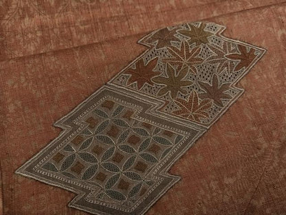 平和屋着物●中国三大刺繍　スワトウ刺繍　汕頭刺繍　総刺繍　訪問着　紬地　松皮菱草花文　正絹　逸品　AABM1203ph