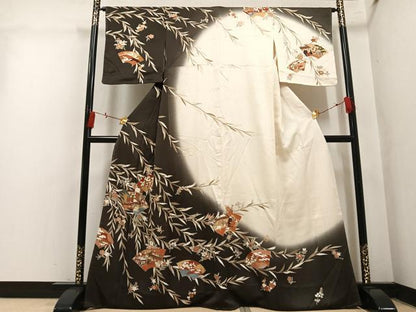 平和屋着物●訪問着　刺繍　地紙人物草花文　暈し染め　金彩　正絹　逸品　未使用　AABM1212ph