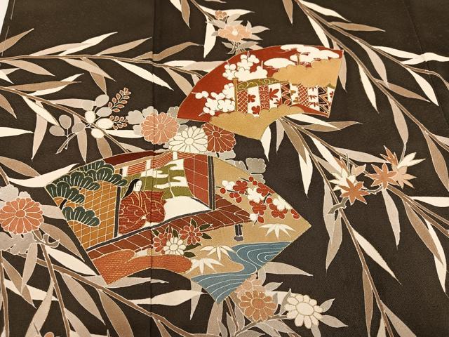 平和屋着物●訪問着　刺繍　地紙人物草花文　暈し染め　金彩　正絹　逸品　未使用　AABM1212ph