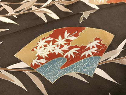 平和屋着物●訪問着　刺繍　地紙人物草花文　暈し染め　金彩　正絹　逸品　未使用　AABM1212ph