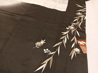 平和屋着物●訪問着　刺繍　地紙人物草花文　暈し染め　金彩　正絹　逸品　未使用　AABM1212ph