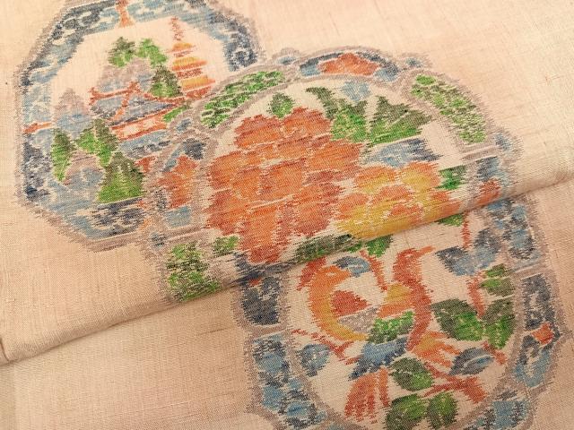 平和屋着物●訪問着　紬地　花鳥文　正絹　逸品　AABM1216ph
