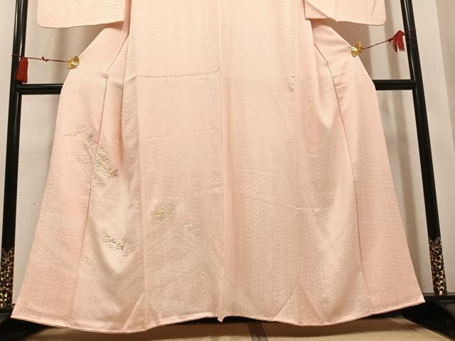 平和屋着物●訪問着　絞り　刺繍　草花文　正絹　逸品　AABM1217ph