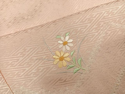 平和屋着物●訪問着　絞り　刺繍　草花文　正絹　逸品　AABM1217ph