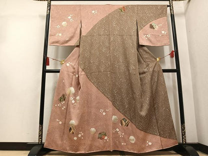 平和屋着物●訪問着　絞り　刺繍　切嵌雪輪草花文　金銀彩　正絹　逸品　未使用　AABM1218ph