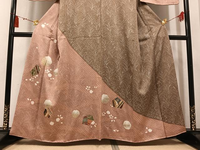 平和屋着物●訪問着　絞り　刺繍　切嵌雪輪草花文　金銀彩　正絹　逸品　未使用　AABM1218ph