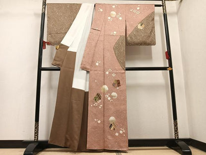 平和屋着物●訪問着　絞り　刺繍　切嵌雪輪草花文　金銀彩　正絹　逸品　未使用　AABM1218ph