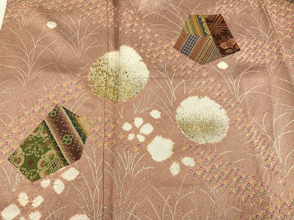 平和屋着物●訪問着　絞り　刺繍　切嵌雪輪草花文　金銀彩　正絹　逸品　未使用　AABM1218ph