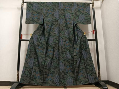 平和屋着物●本場大島紬　風景草花文　正絹　逸品　未使用　AABM1220ph