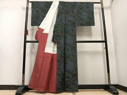 平和屋着物●本場大島紬　風景草花文　正絹　逸品　未使用　AABM1220ph