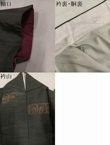 平和屋着物●上質な紬　幾何学文様　正絹　逸品　AABM1221ph
