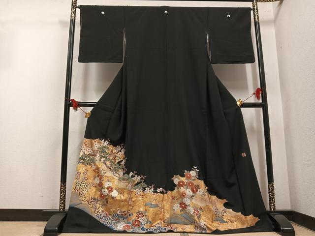 平和屋着物●豪華黒留袖　作家物　駒刺繍　花鳥文　金彩　正絹　逸品　AABM1222ph