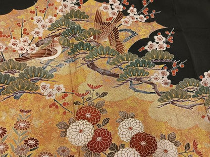 平和屋着物●豪華黒留袖　作家物　駒刺繍　花鳥文　金彩　正絹　逸品　AABM1222ph