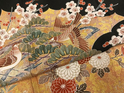 平和屋着物●豪華黒留袖　作家物　駒刺繍　花鳥文　金彩　正絹　逸品　AABM1222ph