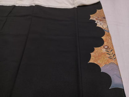 平和屋着物●豪華黒留袖　作家物　駒刺繍　花鳥文　金彩　正絹　逸品　AABM1222ph