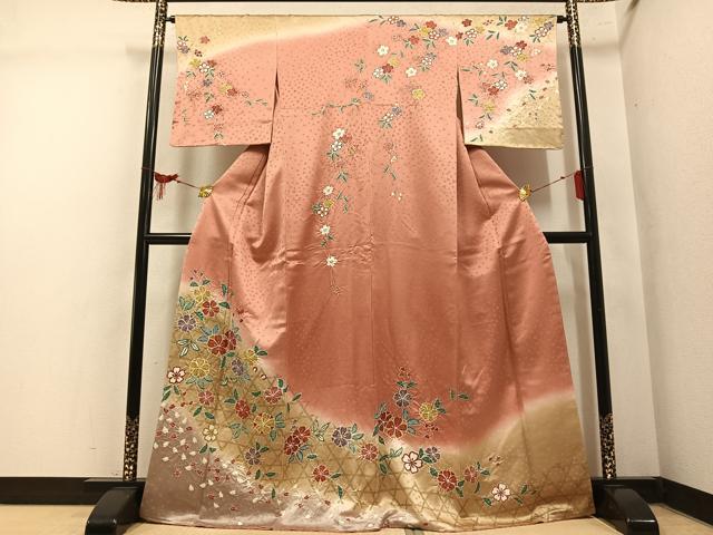 平和屋着物●訪問着　絞り　枝花文　暈し染め　正絹　逸品　未使用　AABM1224ph
