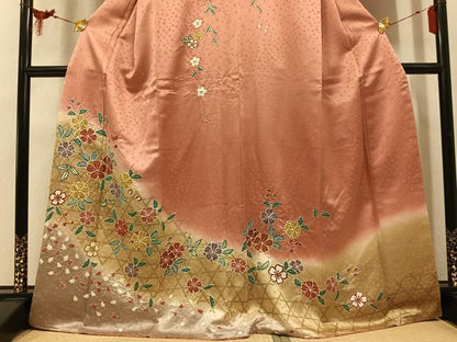 平和屋着物●訪問着　絞り　枝花文　暈し染め　正絹　逸品　未使用　AABM1224ph