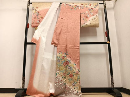 平和屋着物●訪問着　絞り　枝花文　暈し染め　正絹　逸品　未使用　AABM1224ph