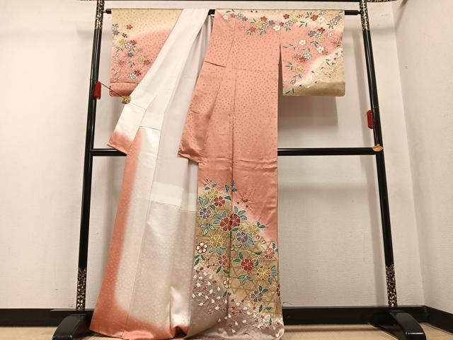 平和屋着物●訪問着　絞り　枝花文　暈し染め　正絹　逸品　未使用　AABM1224ph