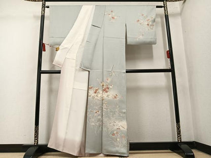 平和屋着物●訪問着　刺繍　草花文　暈し染め　正絹　逸品　AABM1230ph