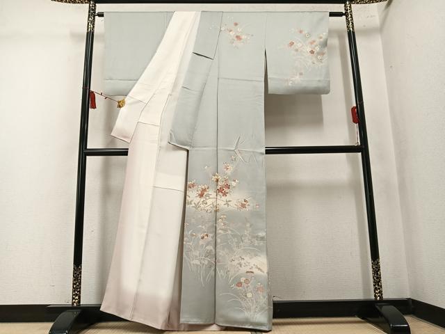 平和屋着物●訪問着　刺繍　草花文　暈し染め　正絹　逸品　AABM1230ph