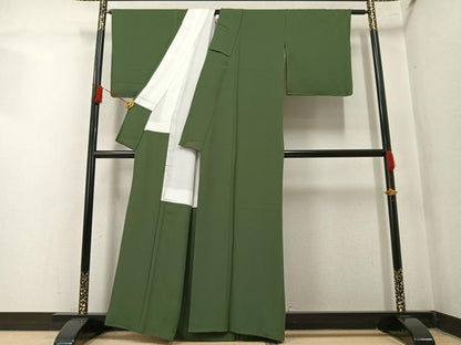平和屋着物●上質な色無地　海松色　正絹　逸品　AABM1232ph