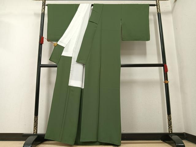平和屋着物●上質な色無地　海松色　正絹　逸品　AABM1232ph