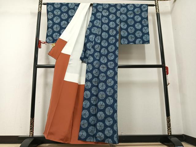 平和屋着物●上質な紬　蜘蛛絞り　正絹　逸品　AABM1235ph