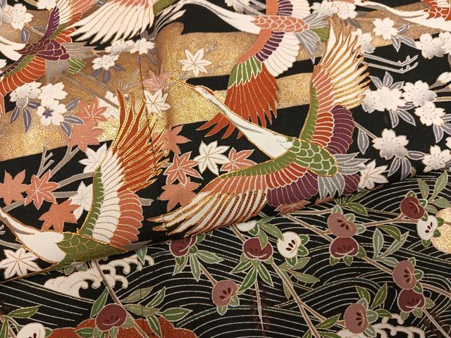 平和屋着物●豪華黒留袖　作家物　駒刺繍　群れ鶴草花文　金彩　正絹　逸品　AABM1236ph